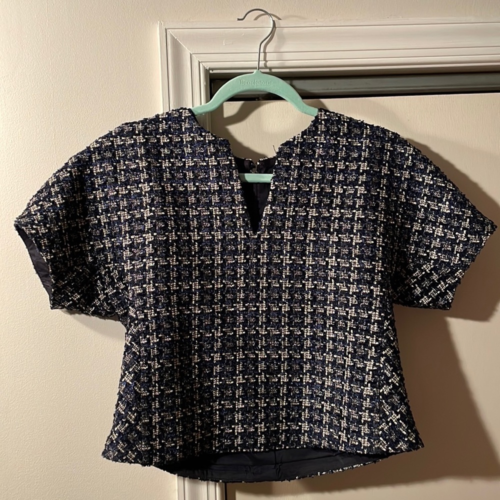 J Crew navy tweed top